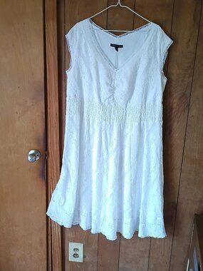 Chris McLaughlin White Lace Dress Womens 18W Boho Pullover Stretch Midi